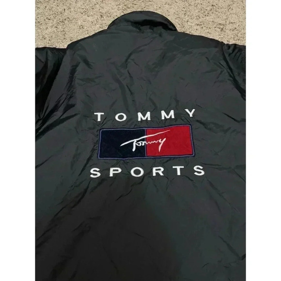 VTG TOMMY HILFIGER Mens Black Nylon Jacket Fleece Lined Medium Spellout Y2k READ - Picture 6 of 15